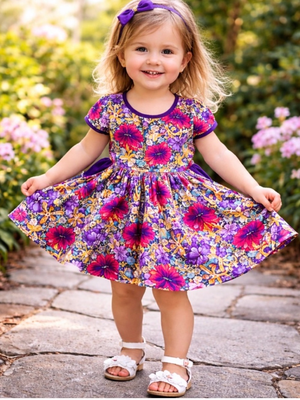 Jolie Beau Jazzy Iris Dress 18-24M Floral Music Print Girls Spring Summer Fairy